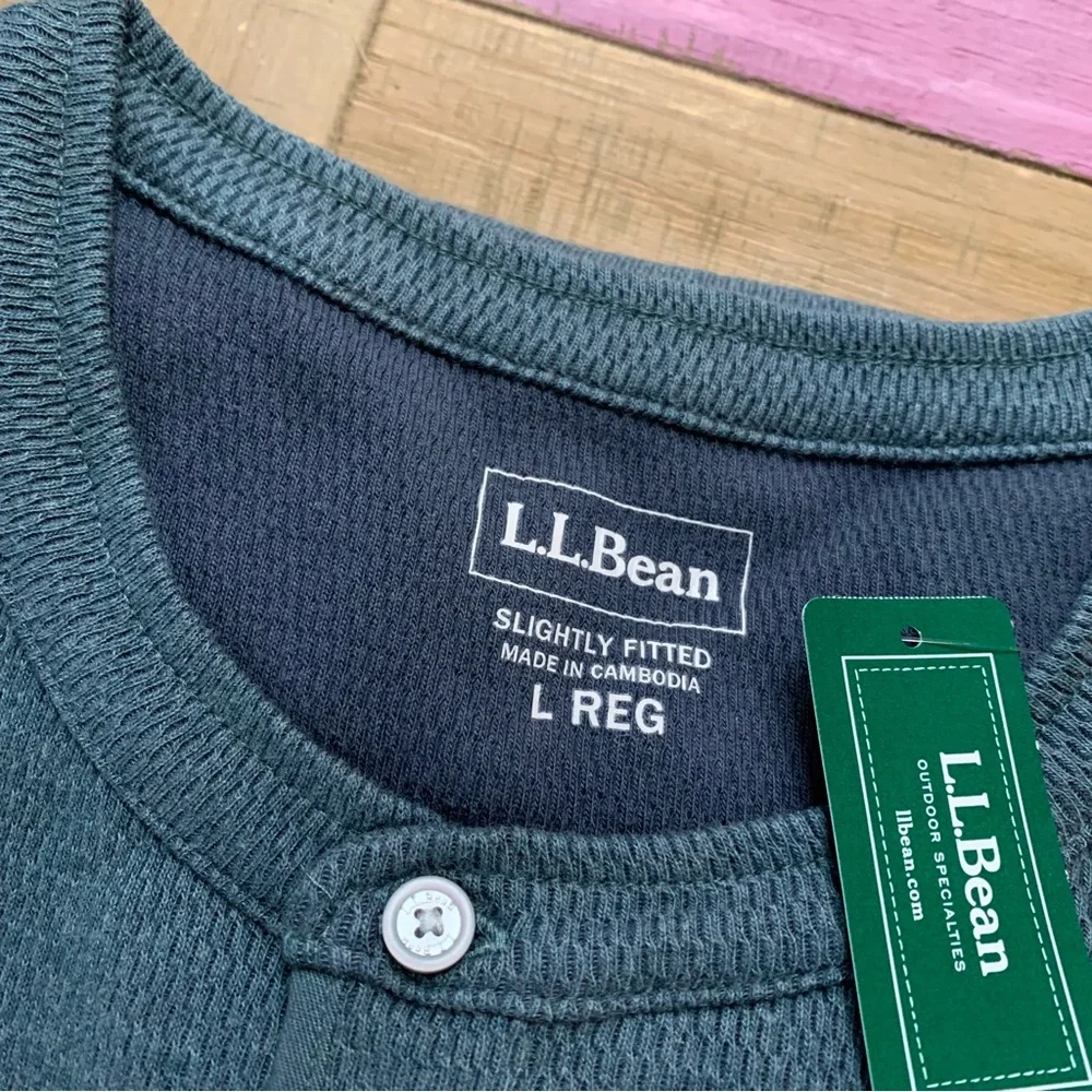 NWT L.L. Bean Men's Bean's Vintage Soft Knit Henley Large Thermal Rangeley Blue - Picture 3 of 4